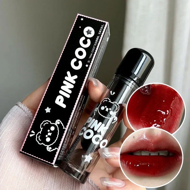 Dark Red Brown Mirror Lip Glaze Water Light Moisturizing Non-stick Cup Highly Pigmented Red Liquid Lipstick Lips Makeup Cosmetic