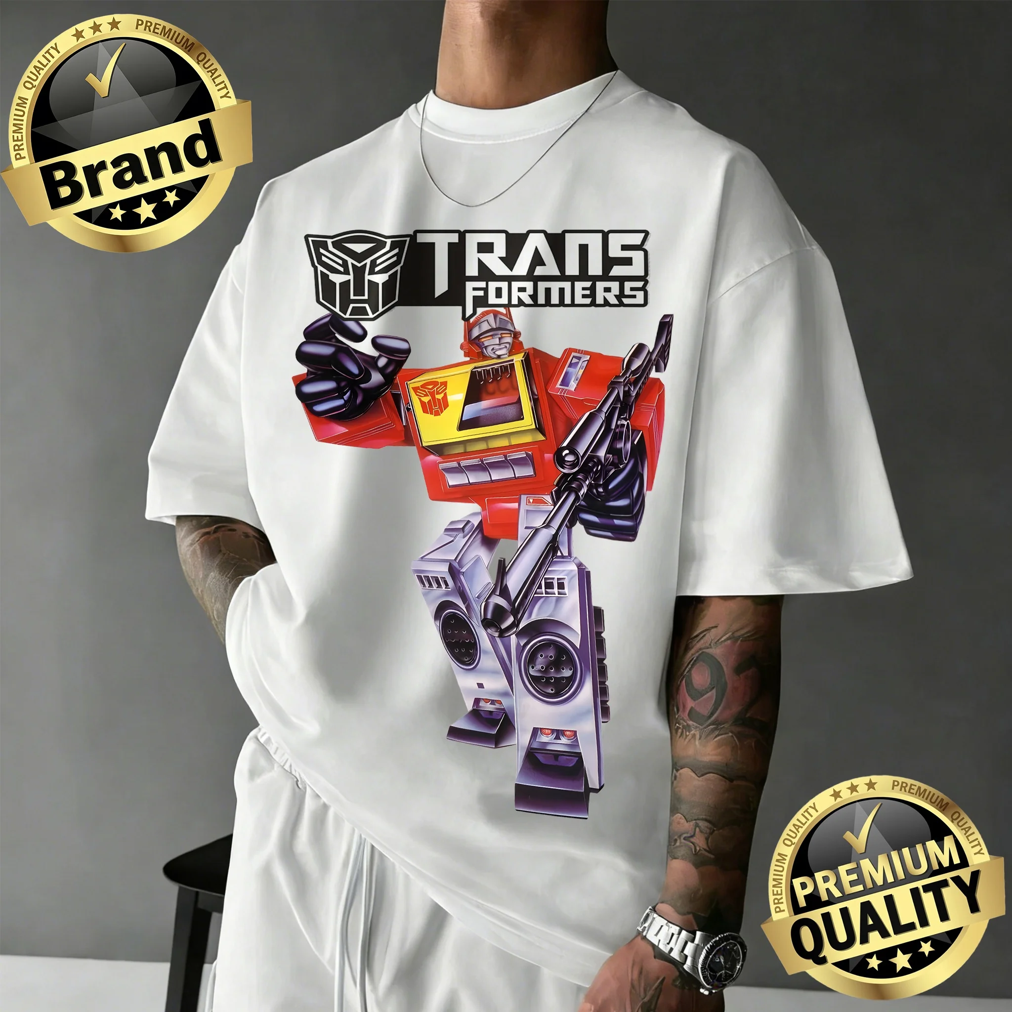 

Футболка оверсайз из 100% хлопка с принтом Hasbro Transformers Fortress Soundwave, летняя коллекция 2026, дышащая, винтажная