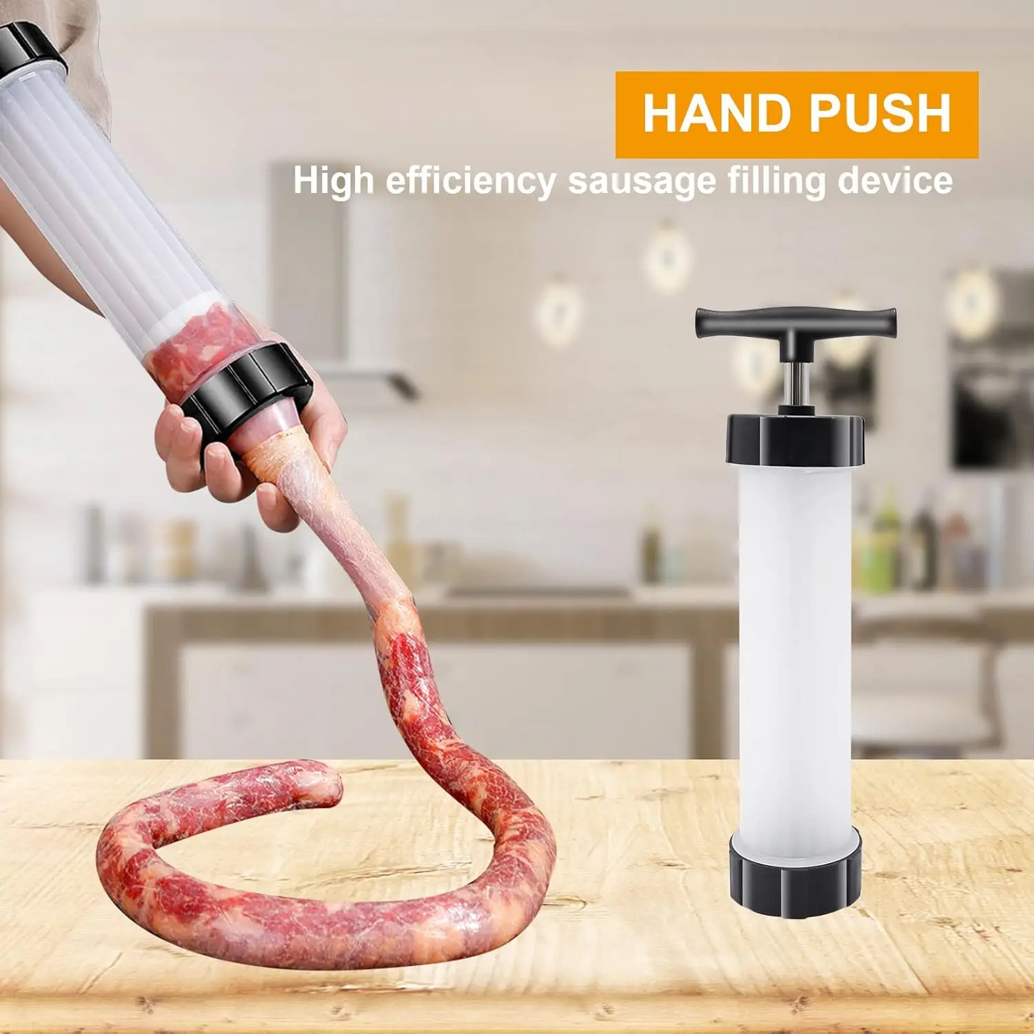 Homemade Sausage Machine, Kitchen Sausage Filling Tool, Manual Meat Filling Machine with 3 Filling Tubes, 5 # Caliber