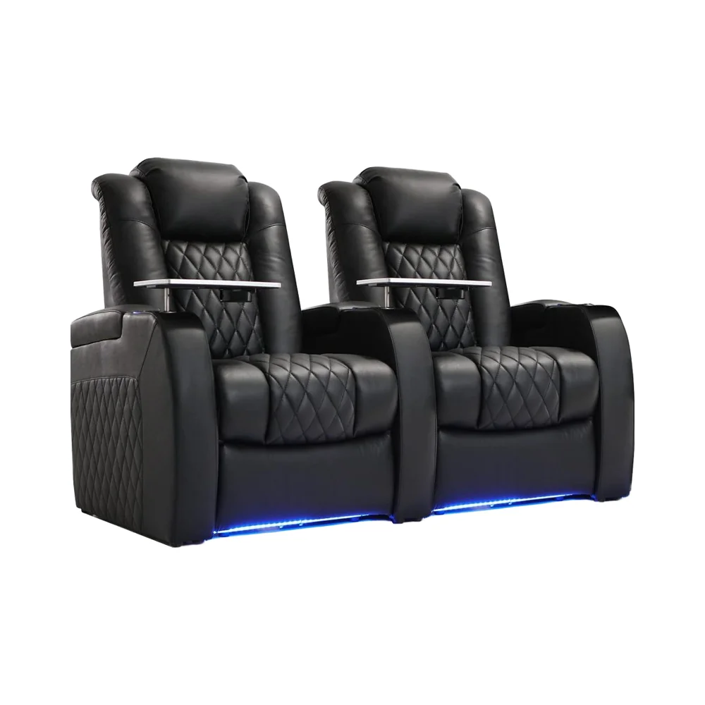 Top Grain Leather Home Theater Recliner Chair Power Headrest Movie Gaming Seats Tray Table Type-C USB Charge Cup for School Use