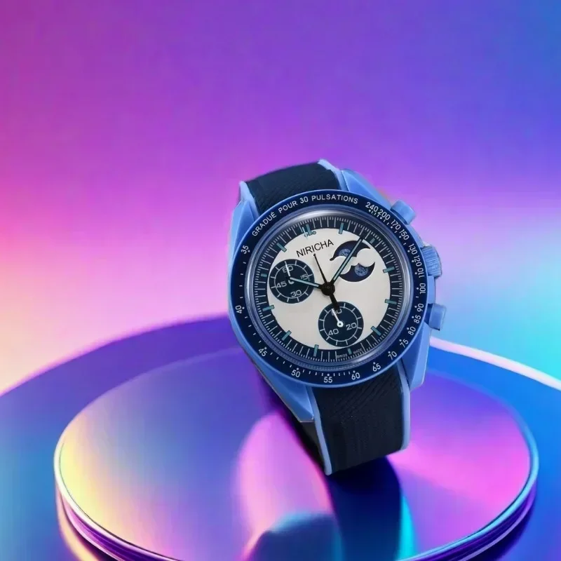 سواتش بلاك سنوبي ساعات ذات علامة تجارية فاخرة للرجال حافظة بلاستيكية فاخرة كرونوغراف ساعة قمر استكشاف كوكب AAA + ساعات #4