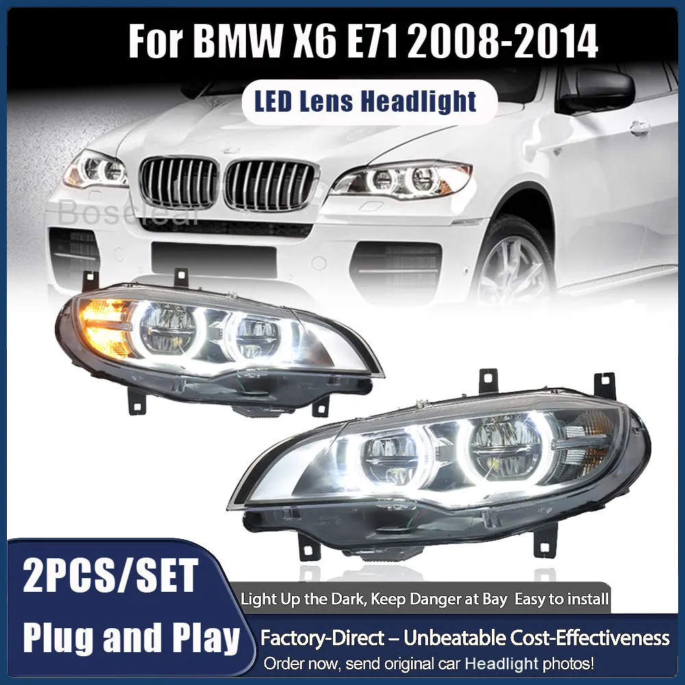 

Car Head Lamps Assmebly For BMW E71 LED Headlight 2008-2014 Headlights X6 E71 DRL Turn Signal High Beam Angel Eye Projector Lens