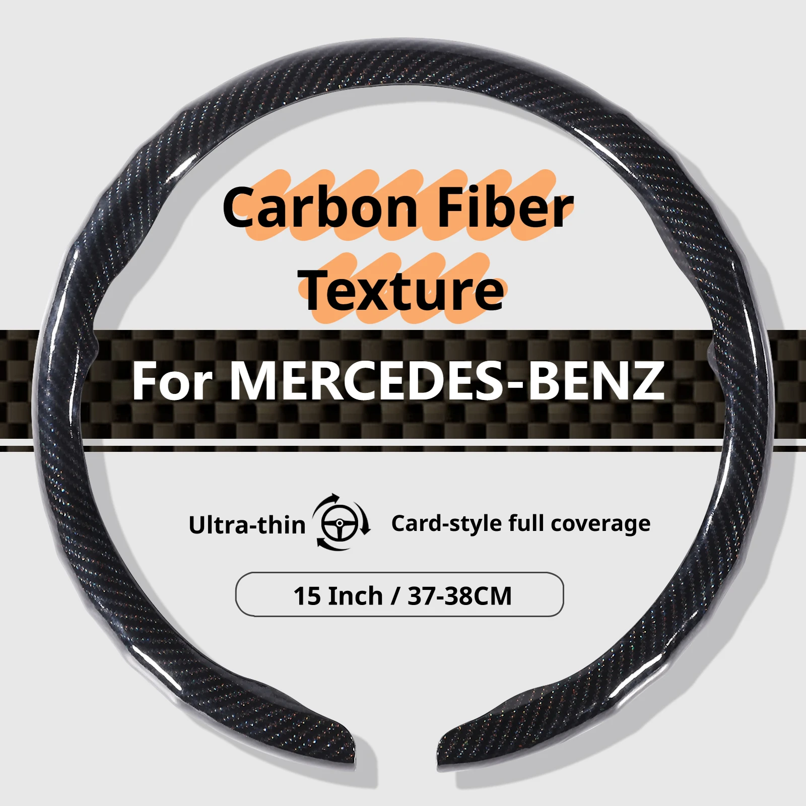 For MERCEDES Steering Wheel Cover Ultra-Thin 38CM Fits  A B C D E Class W204 W212 W176 W213 GLC CLA GLA GLE CLS Car Accessories
