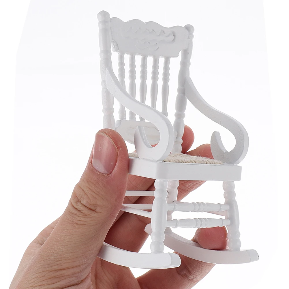 

2Pcs Miniature Dollhouse Rocking Chair Wooden Vintage 1:12 Scale Comfortable Rope Seat Tiny House Furniture Christmas Gift