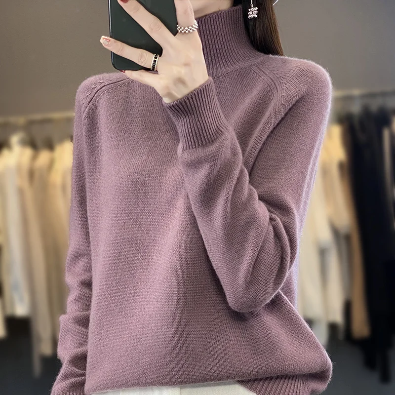 Hot selling Women Knitwear Cashmere blend Pullover Fashion Wool Sweater High collar Slim fit style Thick Warm Loose Basics Tops