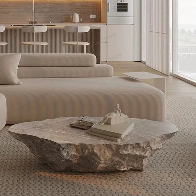 

Natural broken travertine coffee table, personalized creative light luxury designer tea table, simple and modern