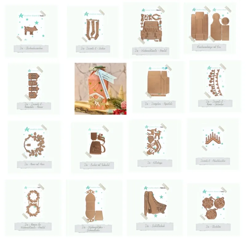 Houses Sock Bottle Cup Tea Bag Box Pig Wreaths Flowers Metal Cutting Dies Silicone Stamps Scrapbooking Stencil Photo Album Card