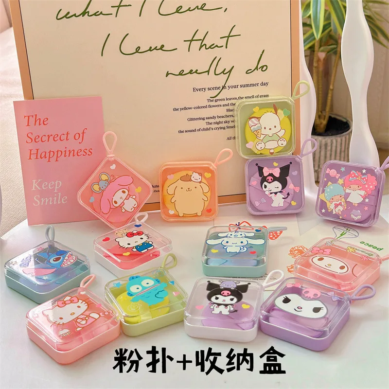 

New Kawaii Hello Kitty Flour Puff Wet and Dry Double Anime Sanrio Kuromi Girl's Heart Cute Sponge Powder Storage Box