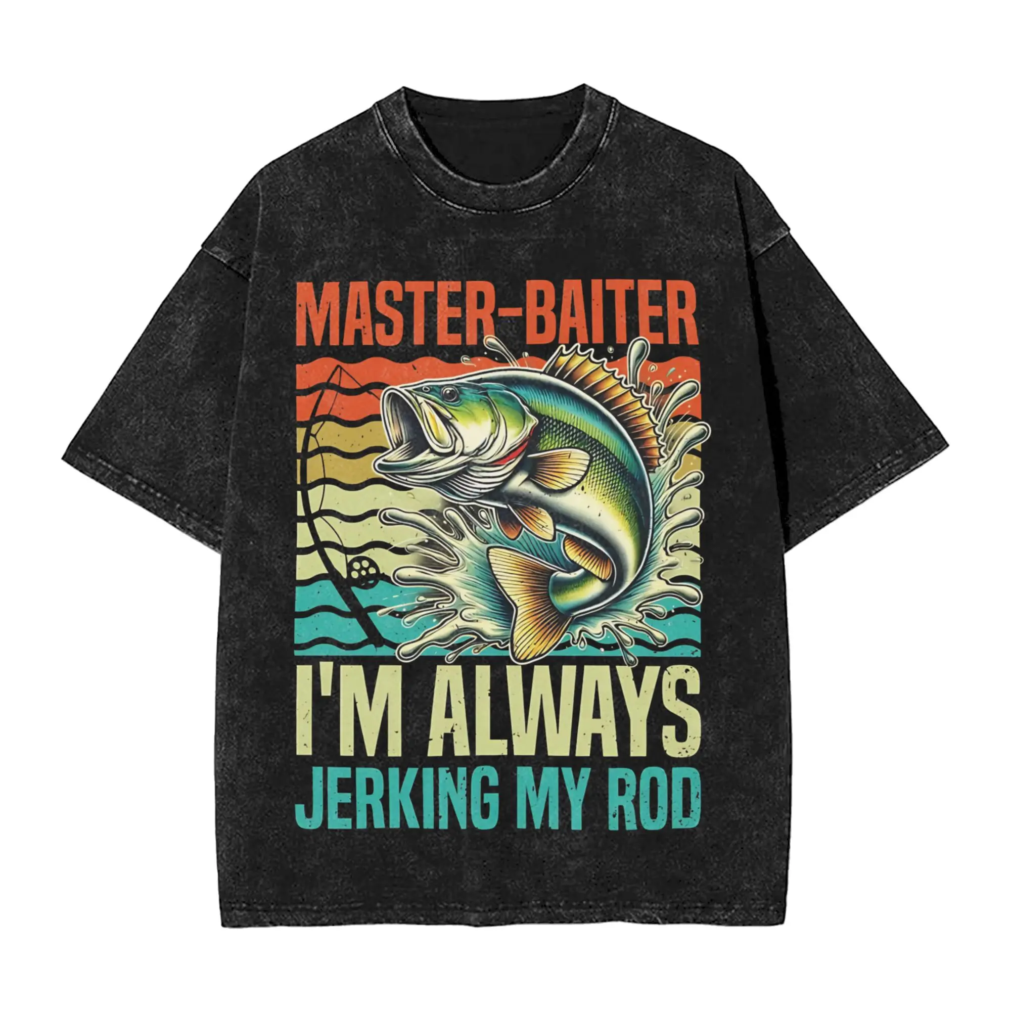 Master Baiter Funny Fishing  Washed T Shirt Streetwear Hip Hop Vintage T-Shirts  Tees Men Women Short Sleeve Streetwear