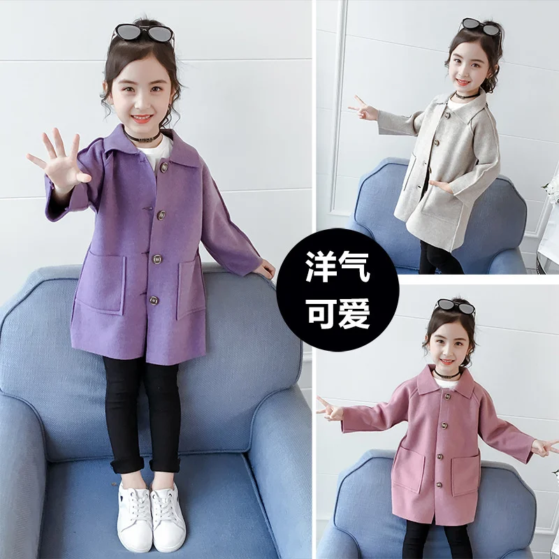 Girl winter coats Children Solid Colour Wool Jackets Kids Fashionn Outerwear Turndown Collar Trench Casual Outer Clothing