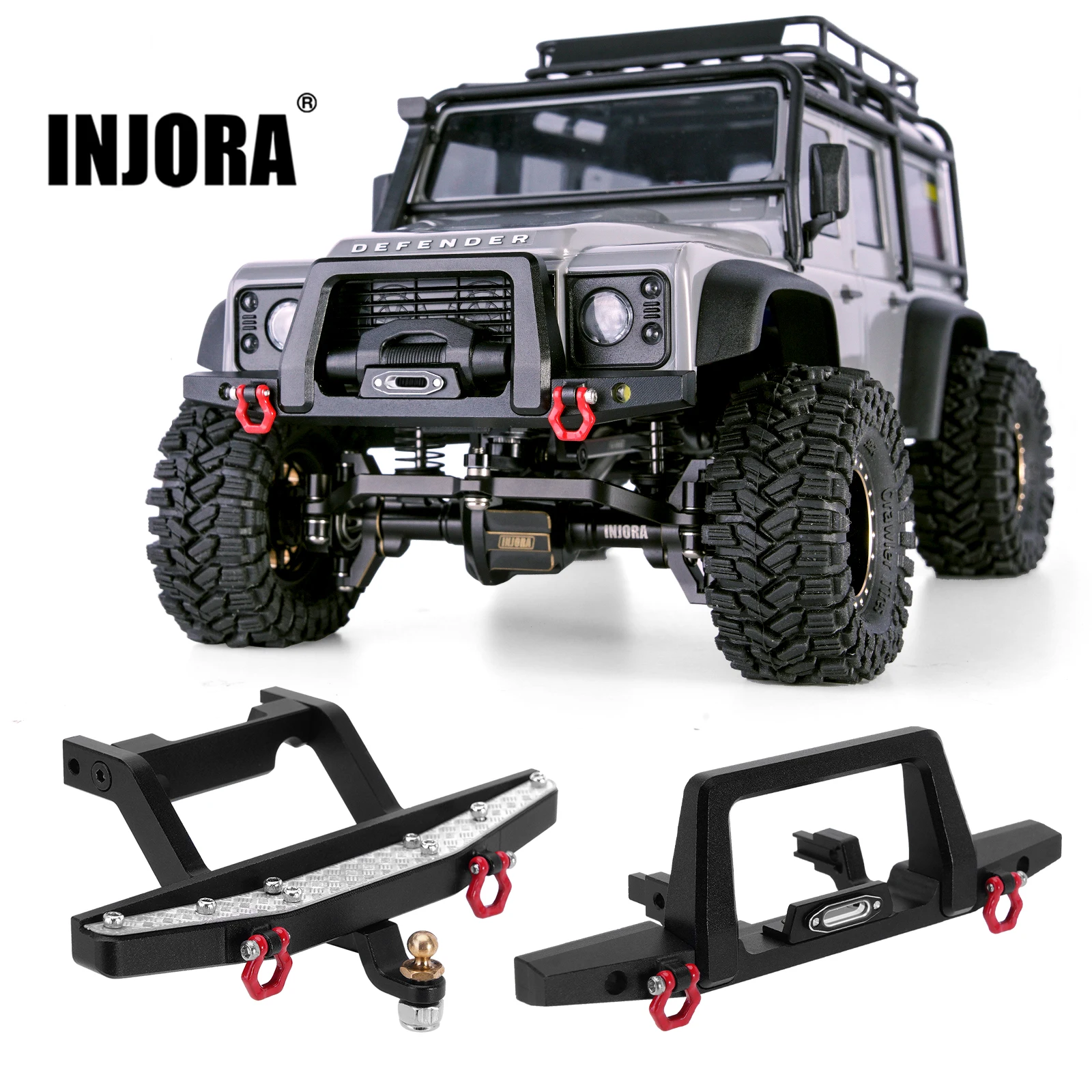 INJORA CNC Aluminum Front Rear Bumper for 1/18 RC Crawler TRX4M Defender Upgrade (4M-41)