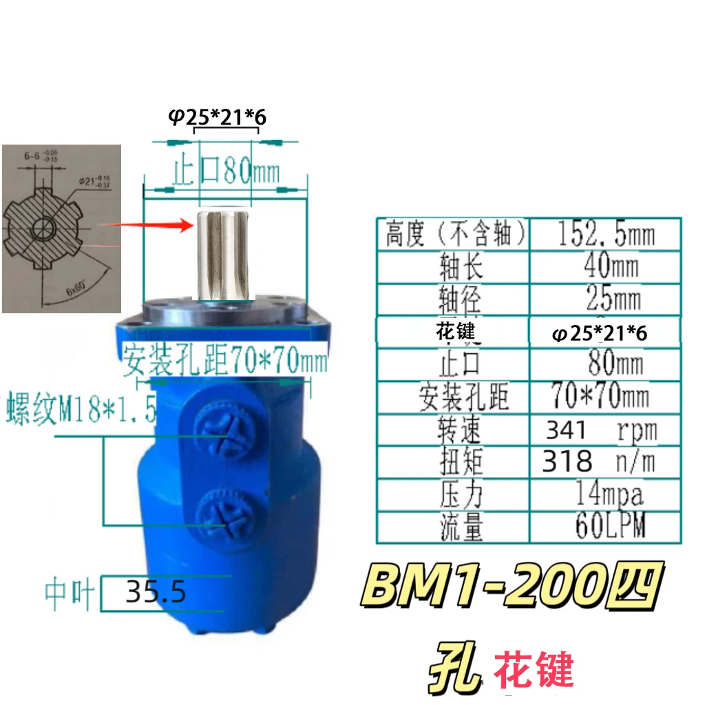 BM1-200/BMP-200/OMP-200/SMP-200 Spline Cycloid Hydraulikmotor