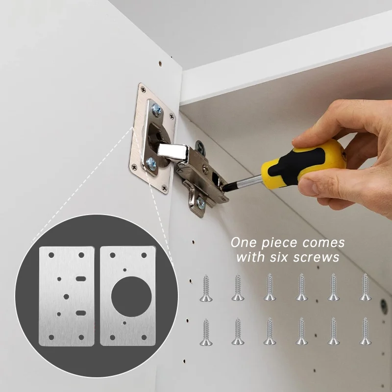 2-10Pcs Cabinet Hinge Repair Plate Kit Kitchen Cabinet Hinge Repair Plate Stainless Steel Hinge Door Hinge Mounting Fixing Plate
