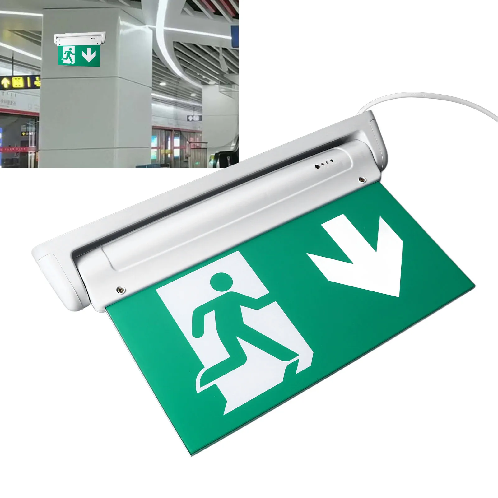 Safety Exit Sign Battery Powered Exit  LED Battery Powered Emergency Safety Facilities Acrylic ABS Green AC85‑265V LED Exit Sign