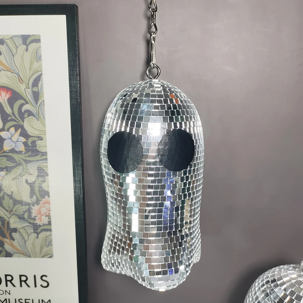 Disco Ghost Bedroom Decoration Hanging Disco Ball Reflective Party Decor Silver Mirror Ghost Halloween Decoration