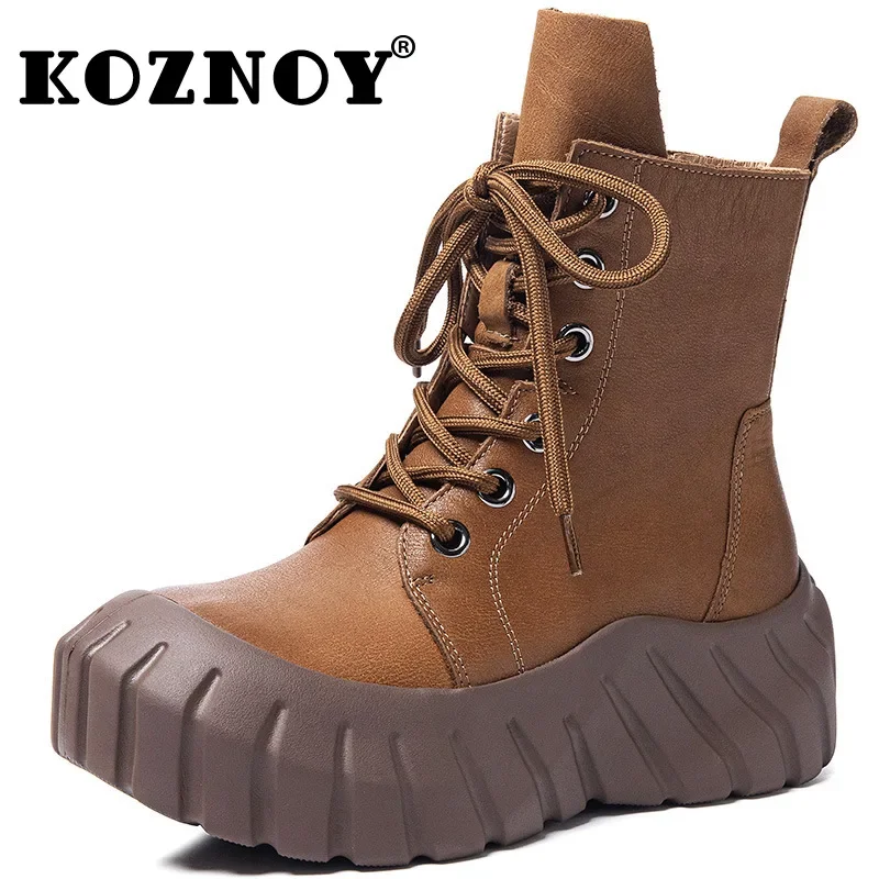 Koznoy 6.5cm naturalna prawdziwej skóry moda damska botki botki damskie mokasyny jesień motocykl wiosna buty kominowe