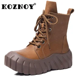 Koznoy 6.5cm naturalna prawdziwej skóry moda damska botki botki damskie mokasyny jesień motocykl wiosna buty kominowe