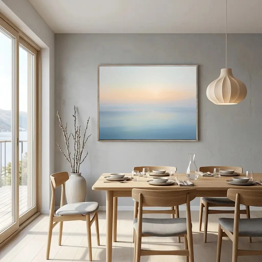 Pastel Seascape Print Ocean Sunrise Art Minimalist Blue Horizon Wall Decor