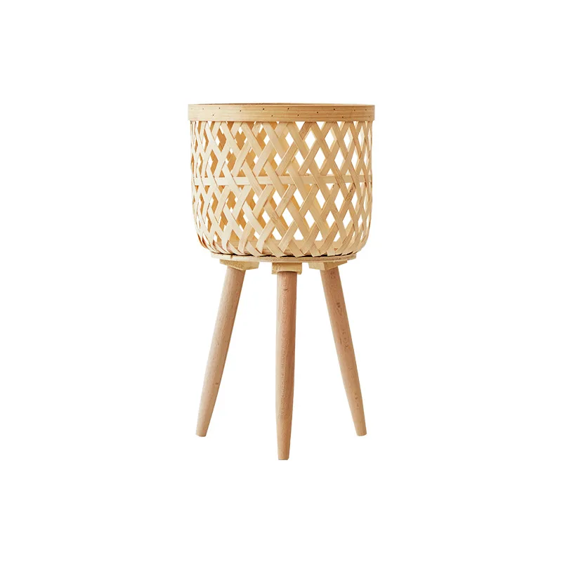 

Living room simple floor-to-ceiling flower pot rack balcony movable bamboo and rattan woven flower basket green plant rack hand-