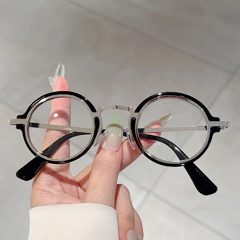 KAMMPT Vintage Round Glasses Men Punk Design Blue Light Blocking Optical Frames New Retro Fashion Non-prescription Eyeglasses