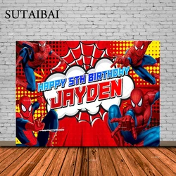 Superhero Spiderman Photography Backdrop Customizable Kids Happy Birthday Party Decoration Vinyl Children Photo Background Gifts