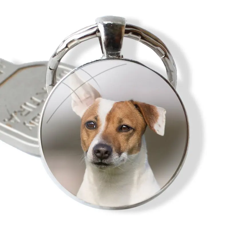 Keychain Handmade Glass Cabochon Key Ring Holder Pendant Key Chains Jack Russell Terrier Dog Fashion Creative Cartoon Design