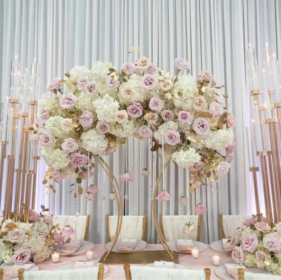 

4 Pcs Wedding Golden Electroplating Table Flower Stand T Stage Road Lead Layout Creative Props