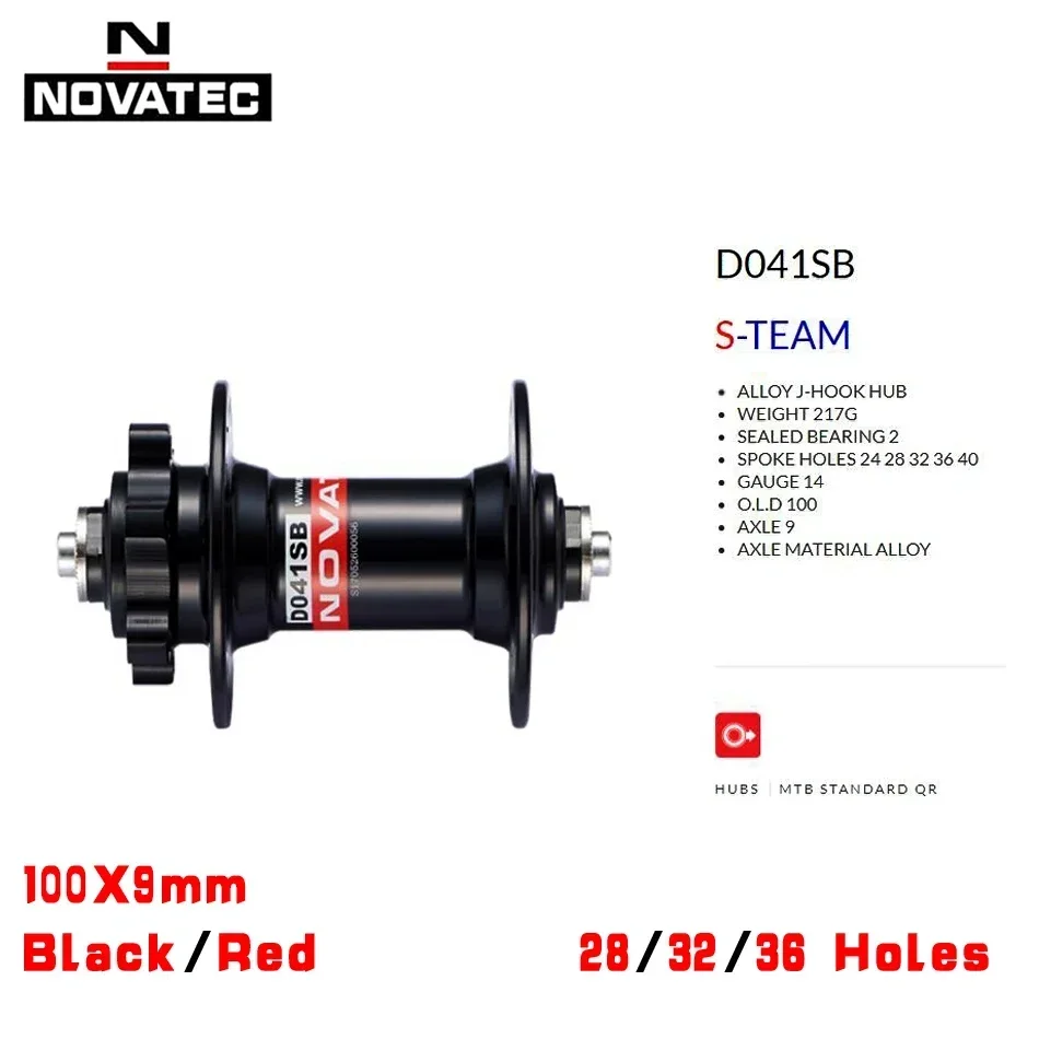 NOVATEC D041SB Front Hub Sealed 2 Bearing MTB Boost Hub 28/32/36 Holes 6-Bolt Disc Brake QR/THRU Axle Freehub for Mountain Bike