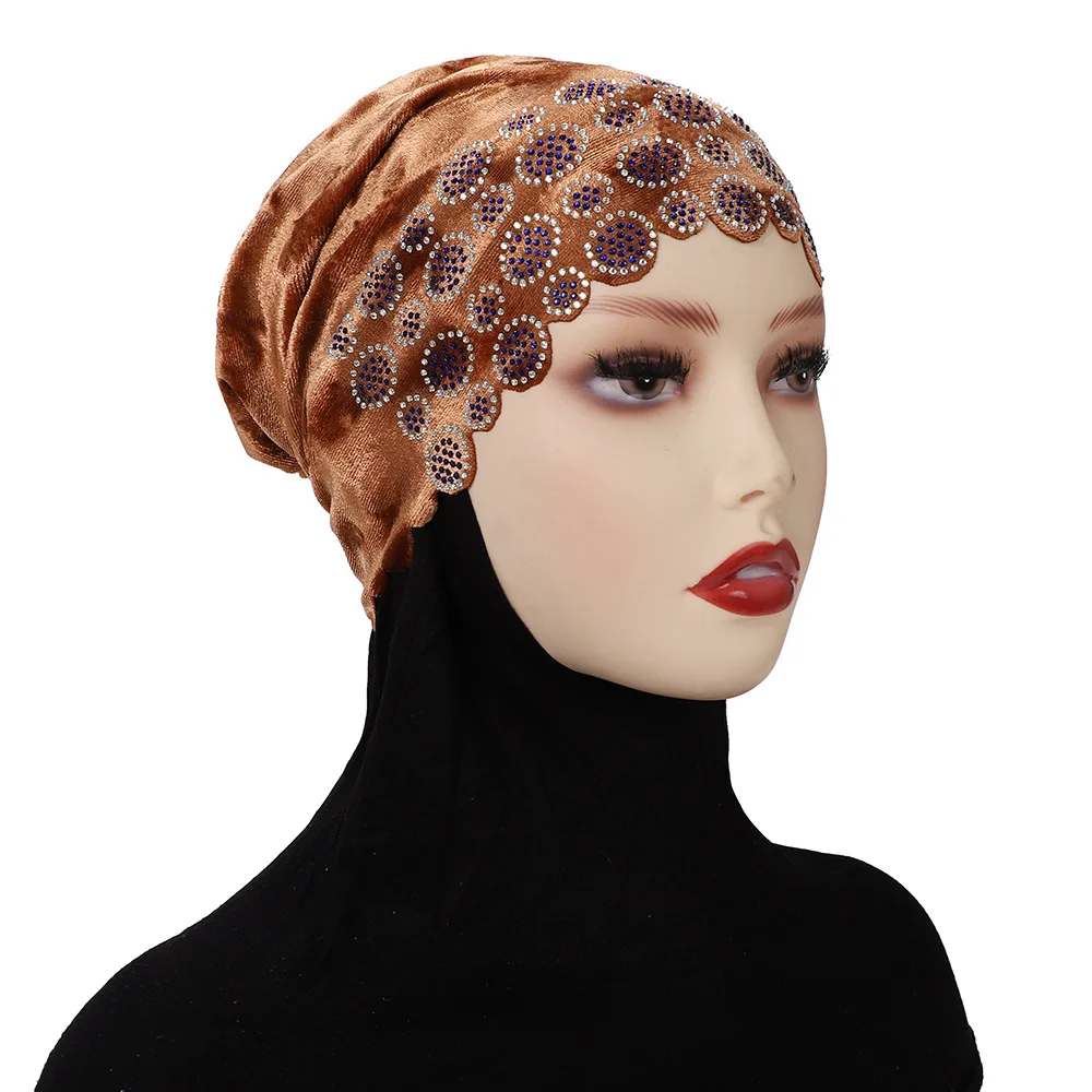 Velvet Turban Rhinestone Underscarf Muslim Inner Hijab Hat Women Hair Loss Headscarf Ninja Cap Head Wrap Bonnet Turbante Mujer