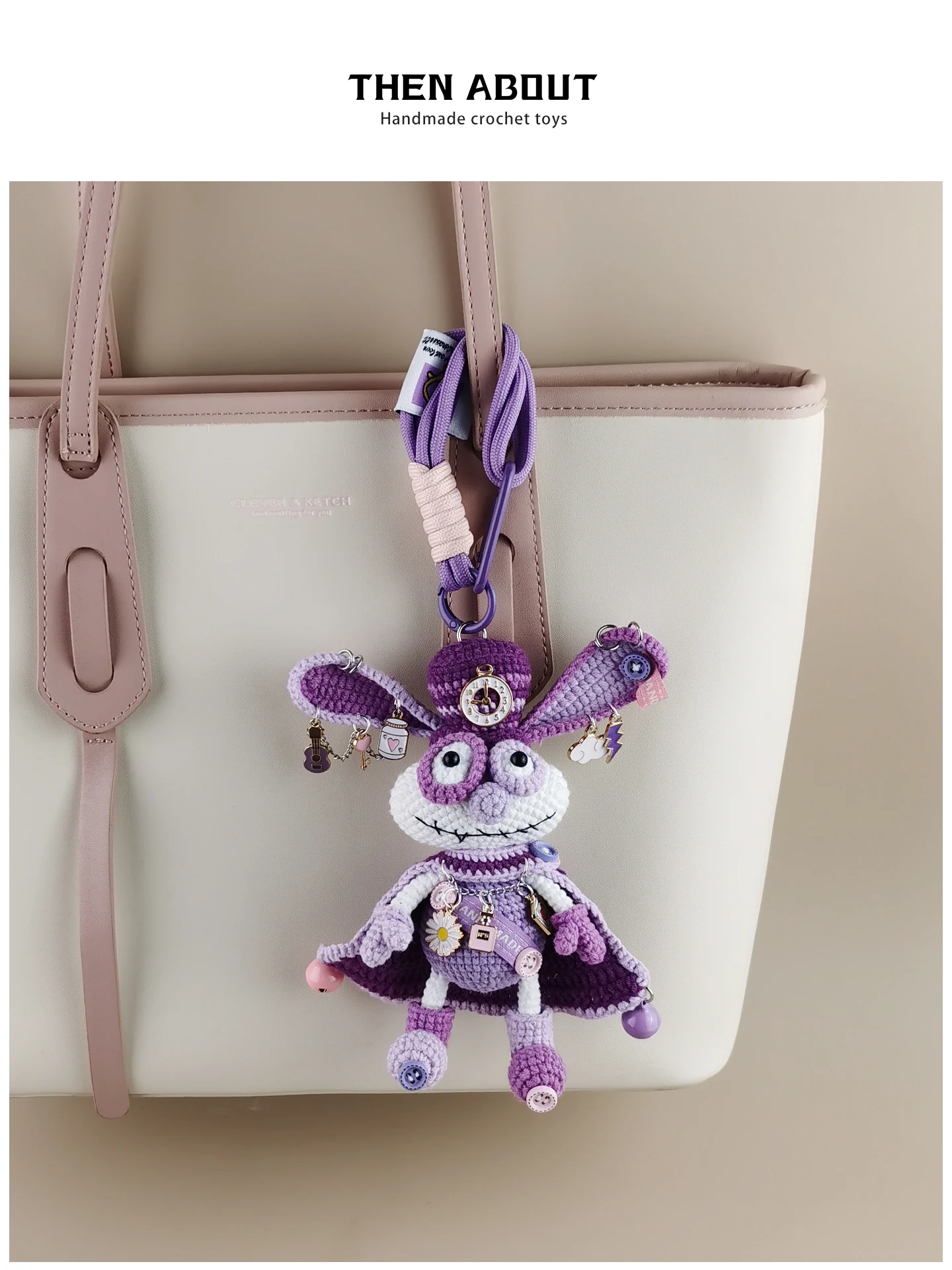Elegant Heavy Industry Doll Bag Charm Keychain Backpack Schoolbag Pendant Gift Cute Cartoon Pattern Weaving Process Unisex