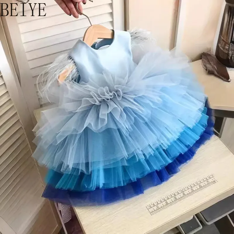 

Evening Flower Children's Dress Wedding Little Girls Tutu Princess High End Dress High Waist Host Performance Party Clothes