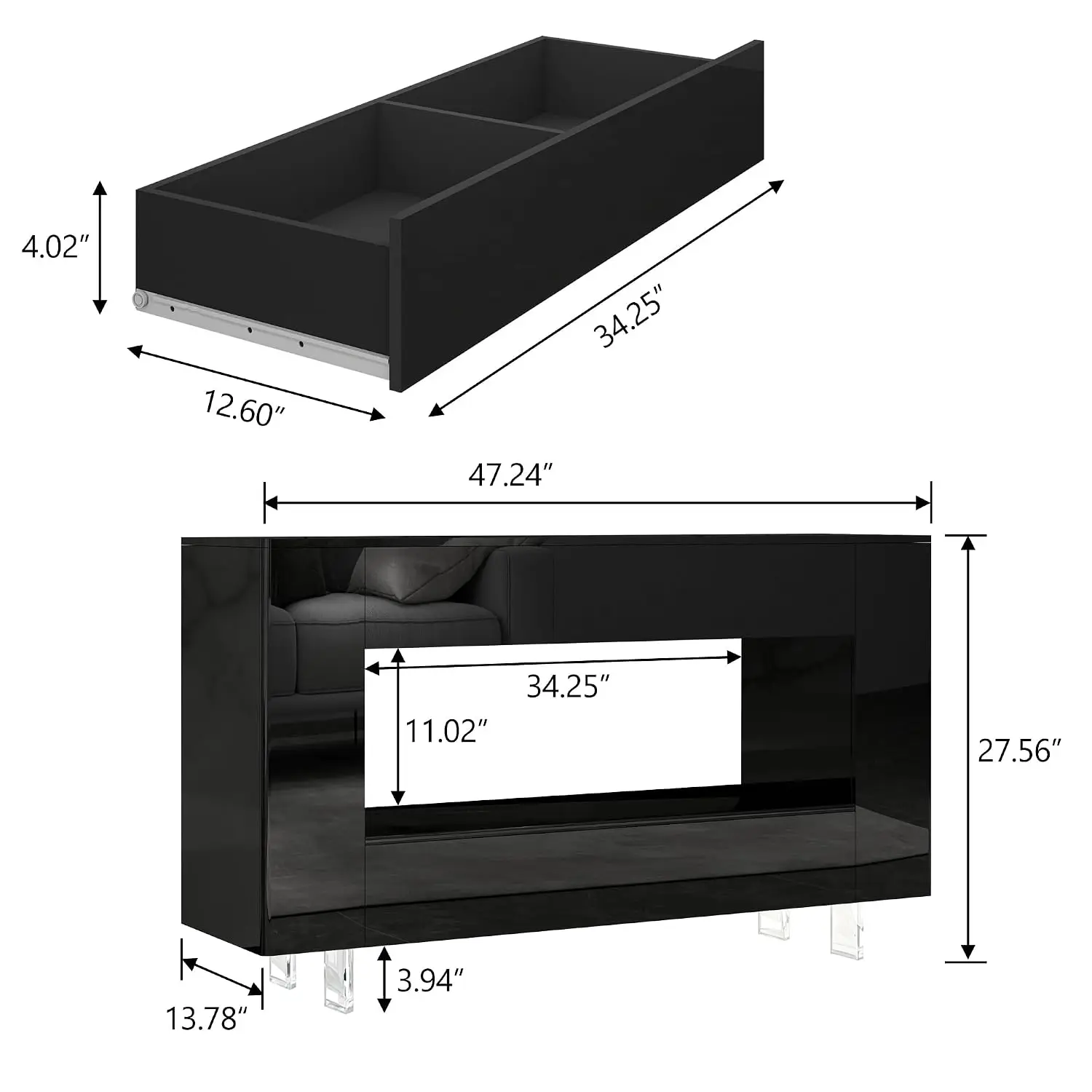 High Gloss White TV Stand for 65 Inch TV, Concealed Storage, 2 Doors & 2 Drawers, Modern Entertainment Center for Living Room &