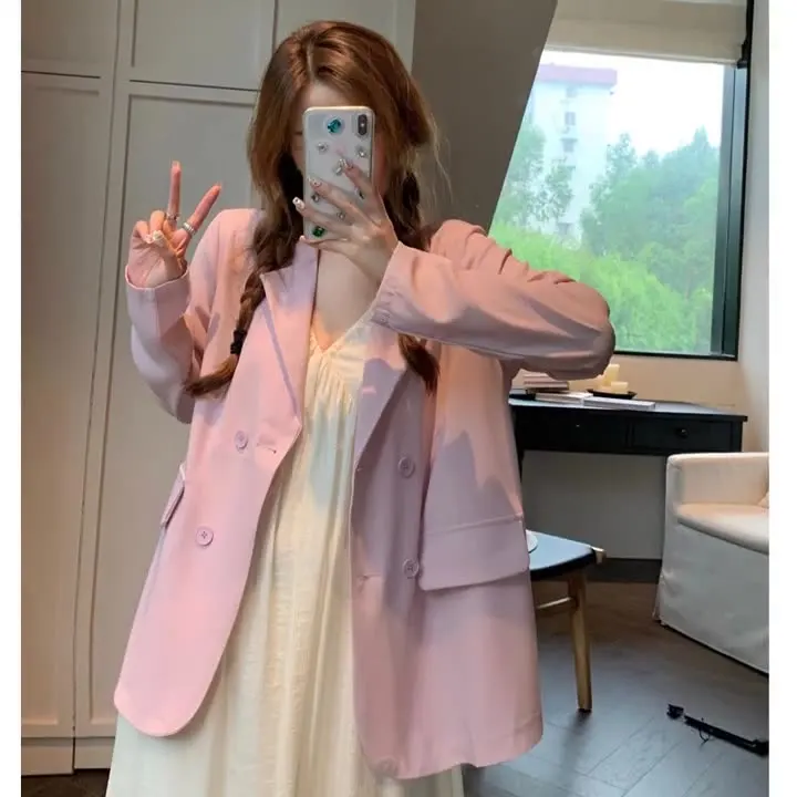 Blazer Oversize Women Women'S Summer Suit Grey Youth Flaps Bowknot Tunic Stereoscopic Flowers Appliques Waisted Matching Lady'S