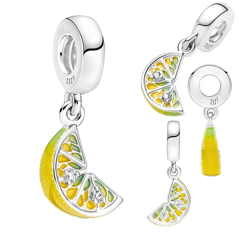 Lemon Slice Glitter Pendant Silver Plated Fit Charms Silver Original Bracelet for Jewelry Making