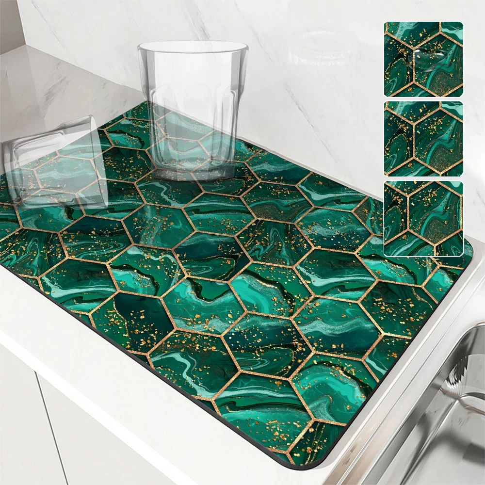 Absorbent Anti-slip Coffee Dish Mats Marble National  Kitchen Absorbent Draining Mat Drying Mat Quick Dry Bathroom Drain Pad