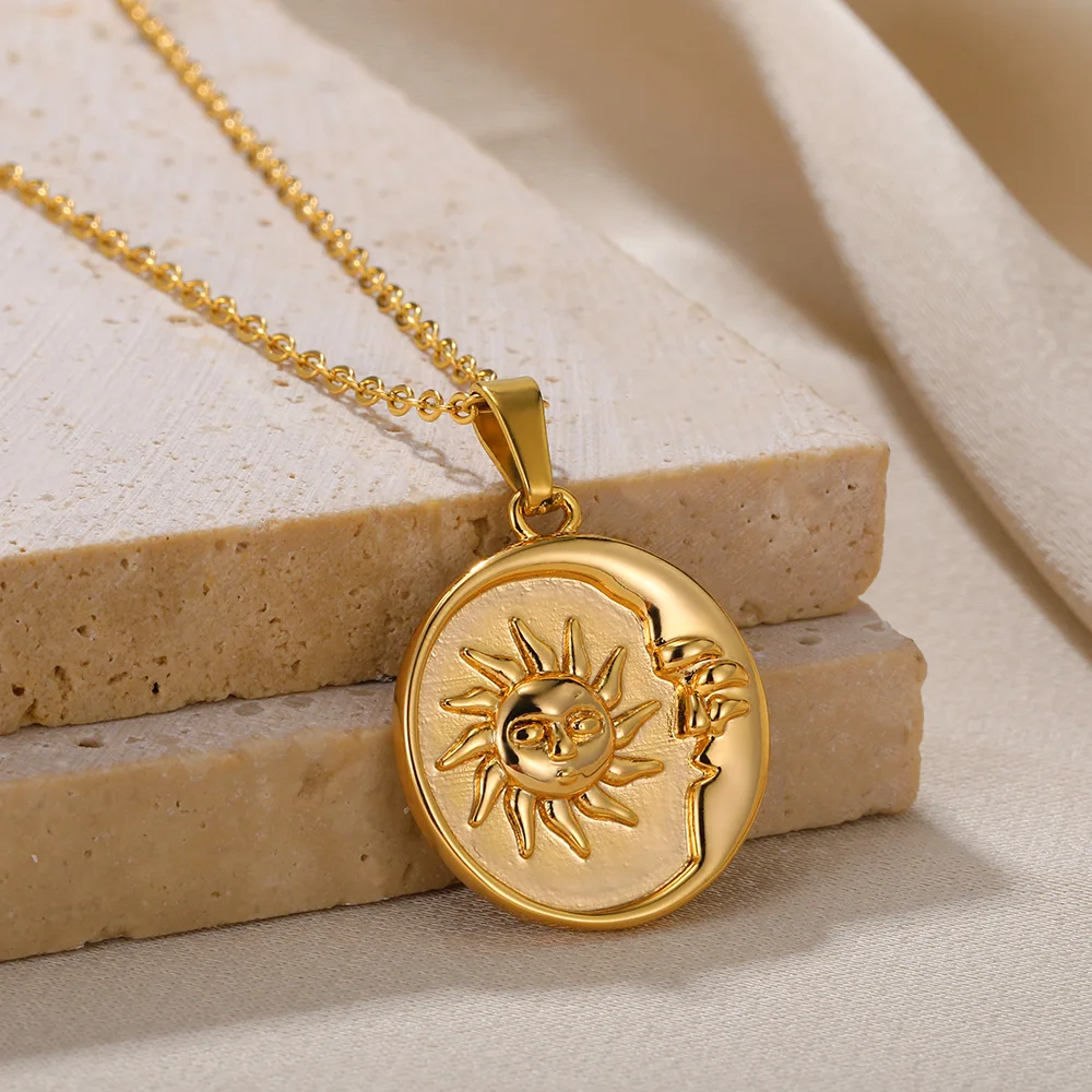 Edelstahl Halsketten Für Frauen Sonne Mond Anhänger Schlüsselbein Kette Exquisite Böhmische Mode Schmuck Geschenk Zubehör – Detail 2
