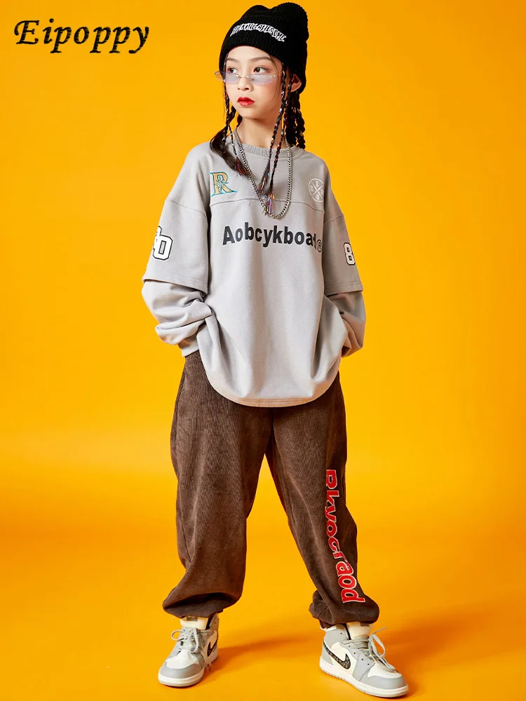 ملابس رقص بأكمام طويلة للأولاد والبنات ، ملابس عصرية هيب هوب ، زي أداء للرقص