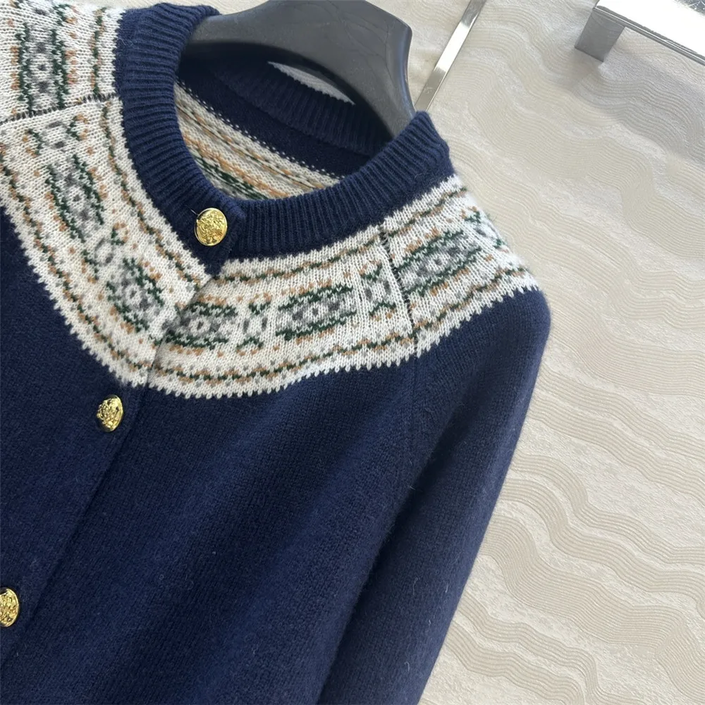 25 秋冬新作 ラウンドネック カーディガン ジャカード カシミヤ 暖かい ニット カーディガン レディース コート