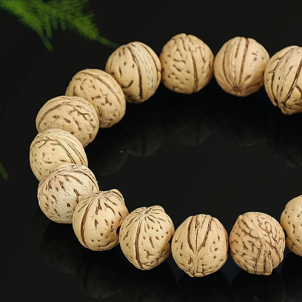 Natural Walnut Juglans Peach Pits Bodhi Seed Spacer Beads Wood Bracelet Buddhism Meditation Rosary Prayer Beads Bangle Jewelry