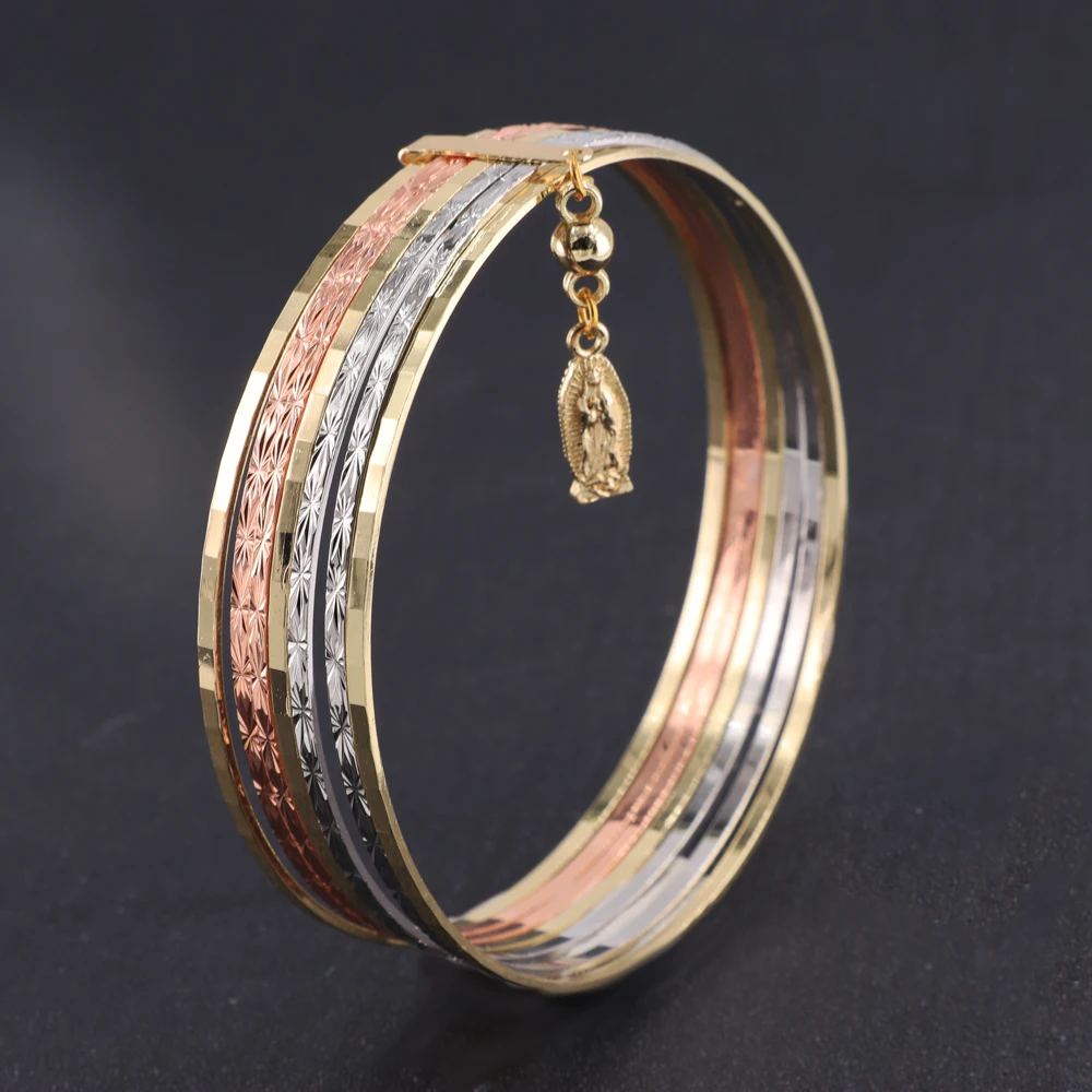 Multi color Zircon Tricolor 7 Day Jewelry 14k Gold Filled Religious Gold 7 Bangles Semanario En Oro Laminado Tricolor