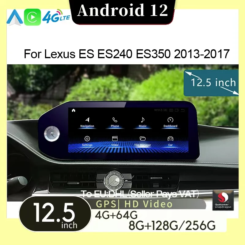 

12.5 Inch Qualcomm CarPlay For Lexus ES240 ES250 ES350 ES300h 2013-2017 Android 12 Multimedia Player Autoradio Stereo Headunit