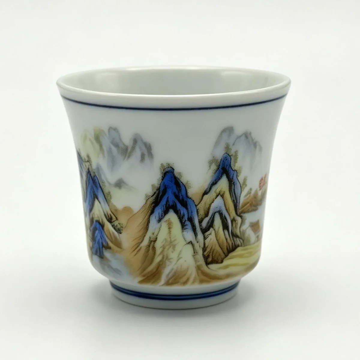 Chinese Ceramic Teacup 50ml Landscape Painting Porcelain Tea Cup, Small Kung Fu Tea Cup for Tea Lovers Home Tea Set Decor
