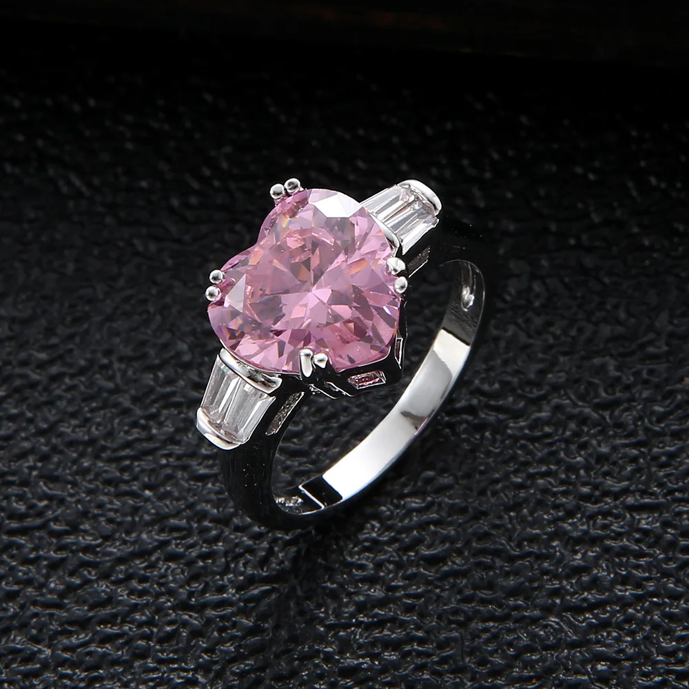 

HIBRIDE High Quality Pink Color Cubic Zirconia Heart Shape Engagement Wedding Rings Jewelry For Women Jewelry R-301