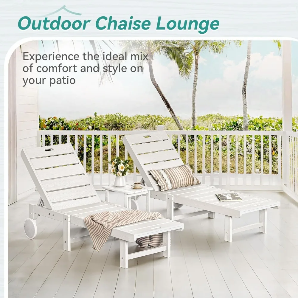 Chaise Lounge Chair Outdoor with Table, 6-Piece, HDPS Material, Outdoor Pool Lounge Chairs with 5-Position Backres