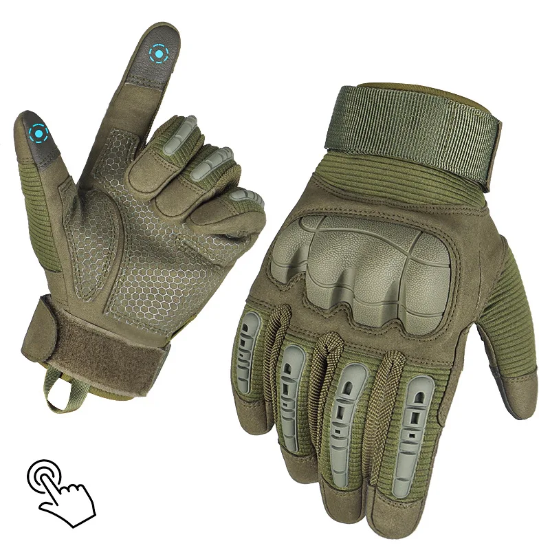 Touch Screen Tactical Full Finger Gloves Hard Rubber Paintball Airsoft Bicycle Combat Anti-skid Cycling Work Safety Glove Men