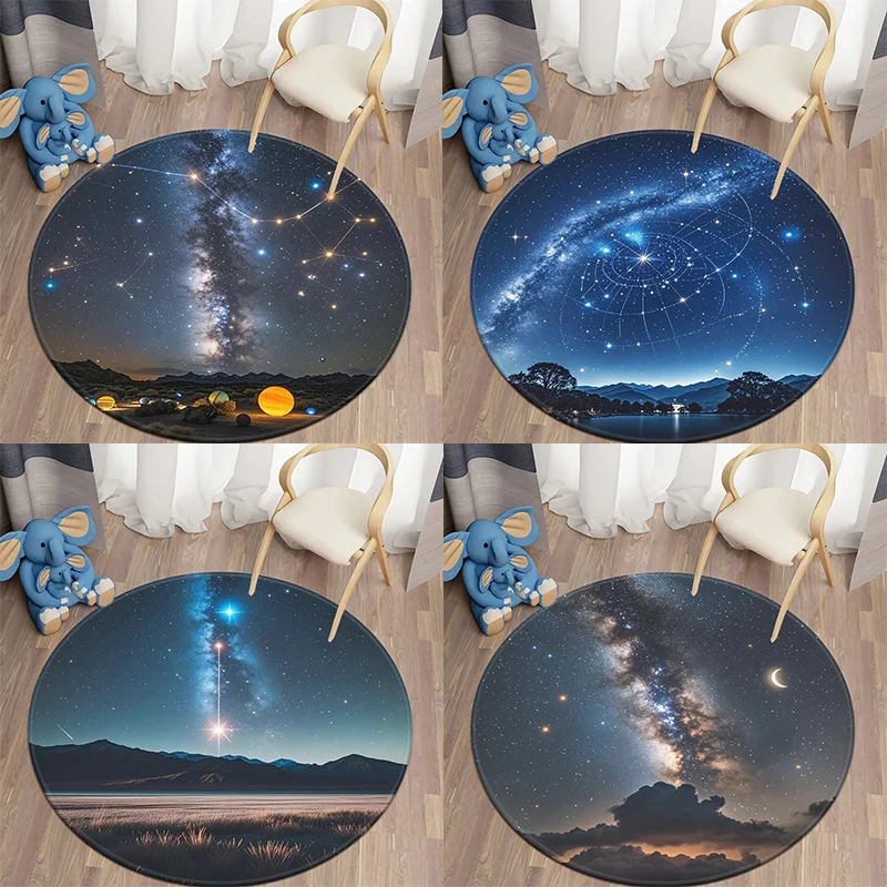 

Starry Sky Galaxy Round Soft Floor Mat Living Room Bedroom Astronomy Lover Meditation Space Rug