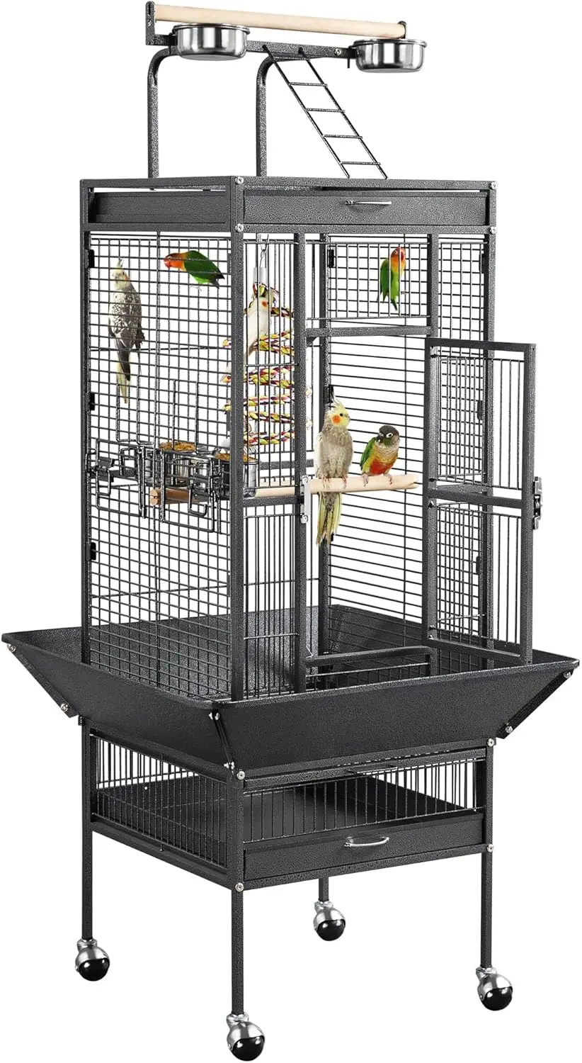 

Topeakmart 61.5-inch Wrought Iron Selection Play Top Large Parrot Bird Parrot Cage Black