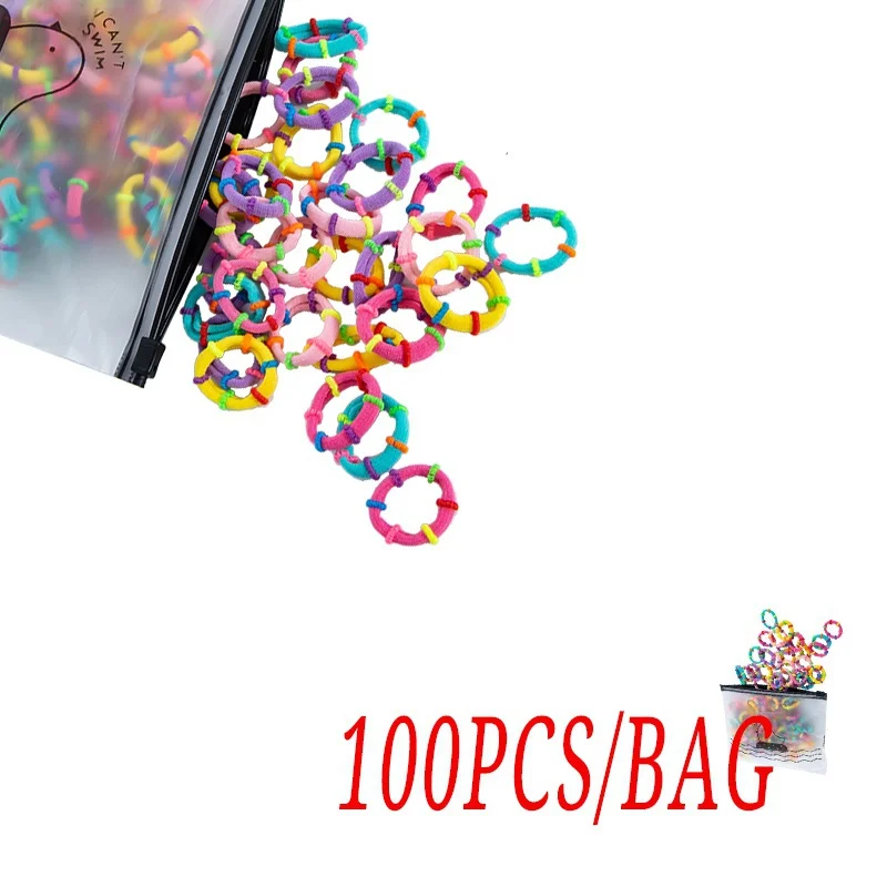 

100 PCS/BAG Hair Rope Multicolor Girl Rubber Band Portable 2x2cm Hair Accessories for Children Women Braids