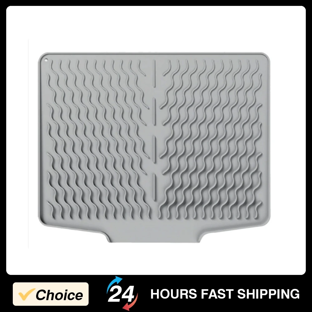 Silicone Dish Drying Mat Non Slip Drain Pad Deep Wavy Channel Central Drainage Outlet Drying Mat Kitchen Supplies