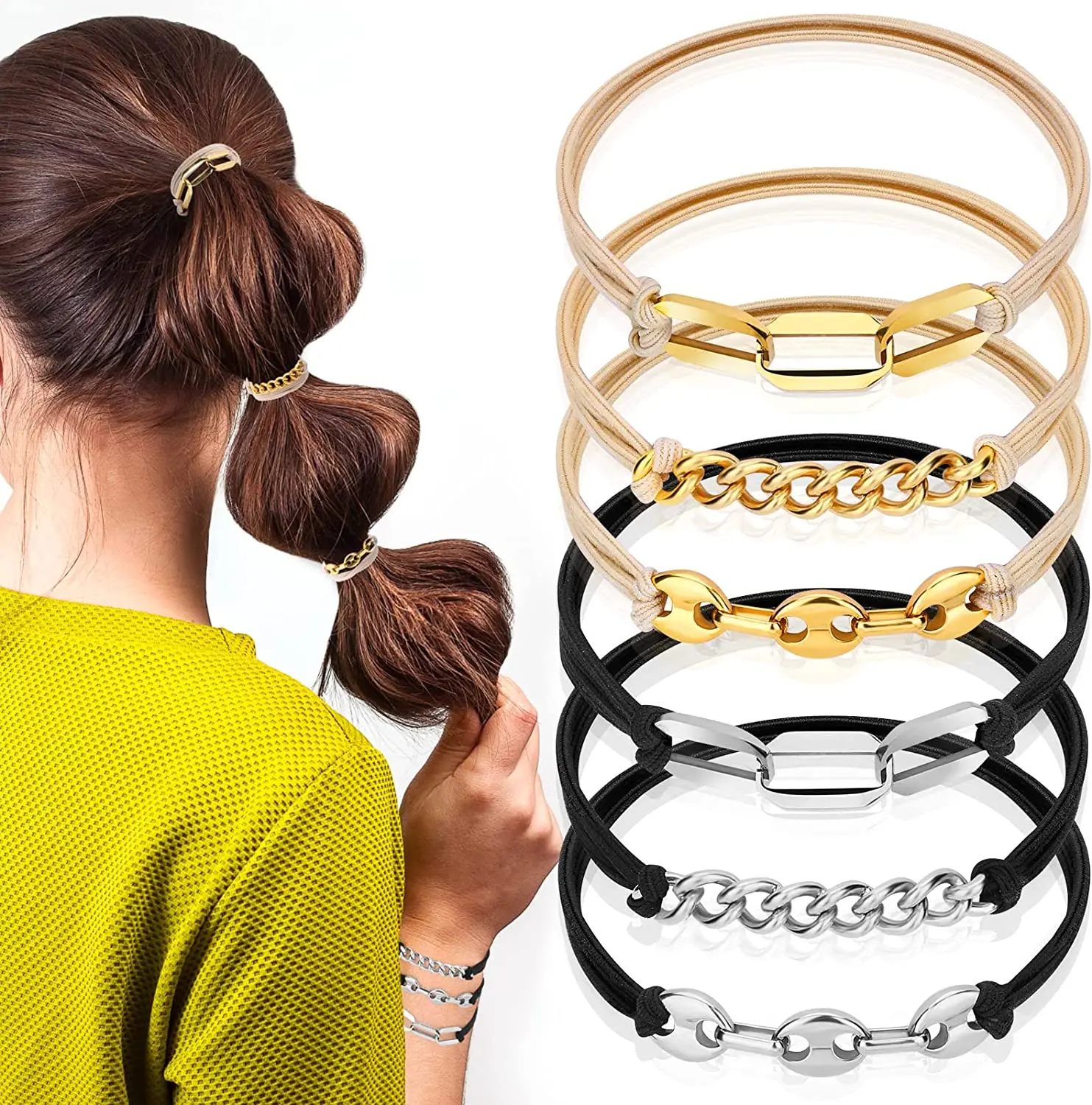 Simple Metal Chain Hair Rope Elastic Rubber Band For Women Fashion Ponytail Holder Scrunchie Bracelets Hair Accessories Jewelry